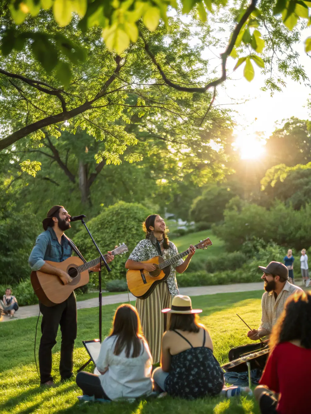 A photograph showcasing CAP MUSIK's community outreach program, featuring musicians performing for an audience in a public space, promoting accessibility to music.